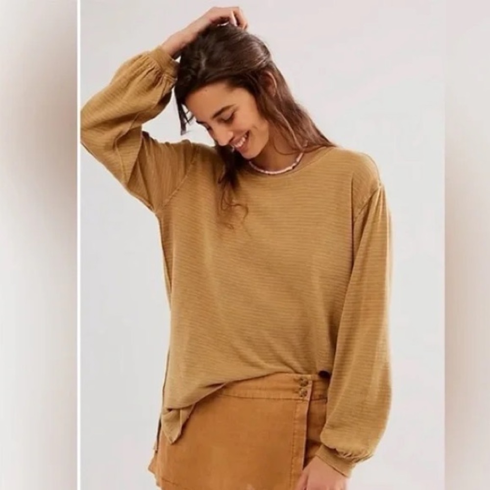 Free People Long Sleeve Oversized Ribbed Top in Mustard